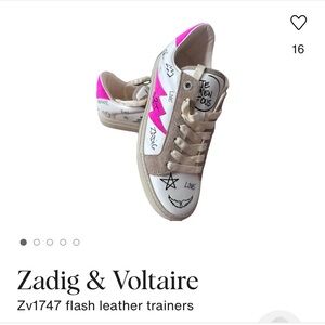 Zadig & Voltaire Graffiti Pink and White Sneakers